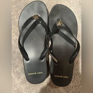 Tory Burch Black Flip Flop Sandals with Gold Logo